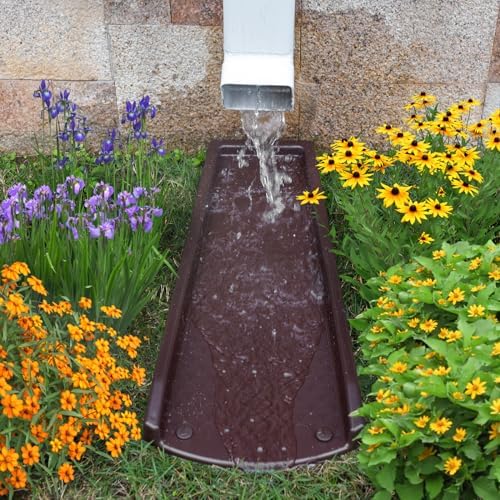 Splash Blocks for Gutters Downspouts, 24" Downspout Extensions for Rain Water Drainage, Thickened Gutter Splash Guard with Fixing Piles(2 Pack, Brown)