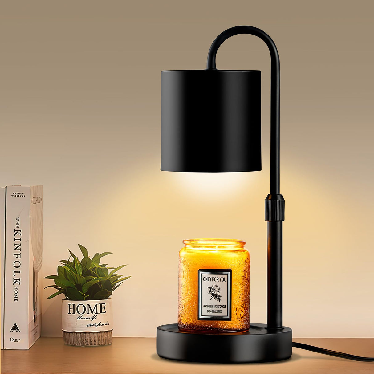 Briever Dimmable Candle Warmer Lamp with Timer, Height Adjustable Electric Candle Wax Warmer, Christmas Birthday Gifts for Women Mom, House Warming Gifts New Home Room Decor, Black Solid Wood Base