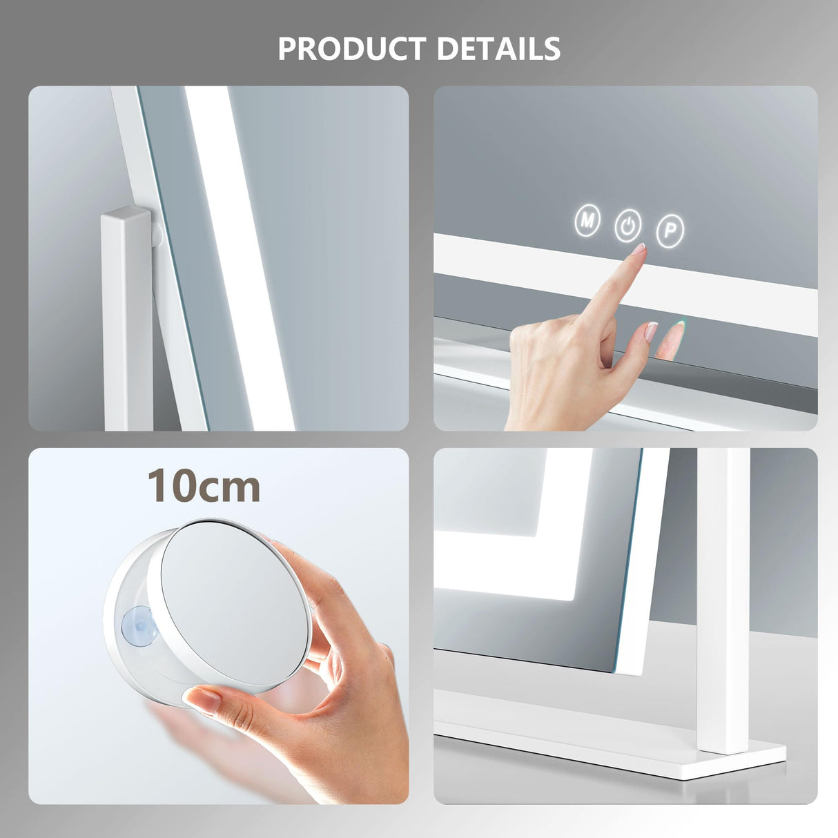 Gvnkvn Lighted Makeup Mirror, 17.3"x13" Hollywood Vanity Mirror with Lights,Three Color Lighting Modes, and 5X Magnification Mirror, Smart Touch Control, 360°Rotation (White, Gift Box)