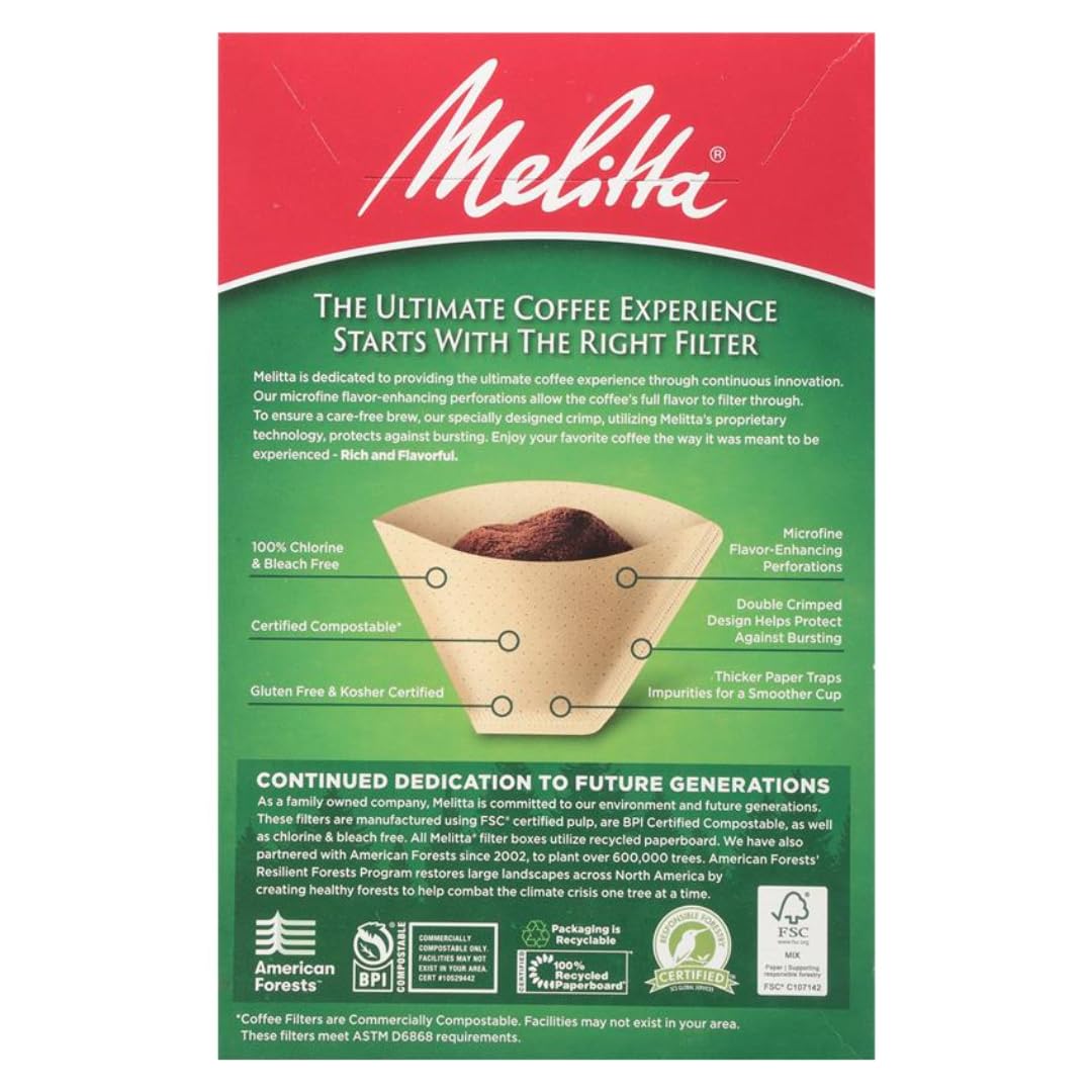 Melitta #4 Unbleached Coffee Filters, Natural Brown Cone Filters, 3-Pack