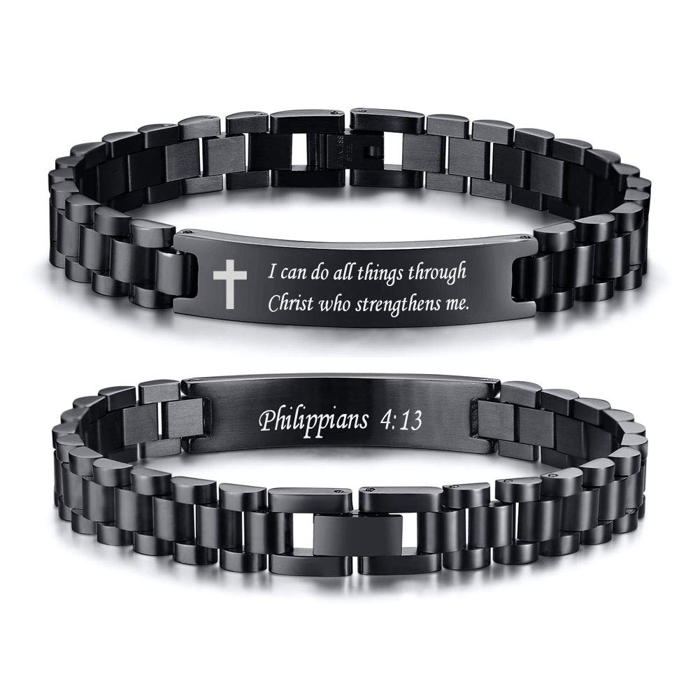 VNOX Easter Basket Stuffers Christian Cross Bracelet For Men | Personalized Bible Verse Scripture Bracelets Mens Inspirational Bracelets Cross Chain Bracelet, Religious Christian Gifts For Men,Joshua 1:9