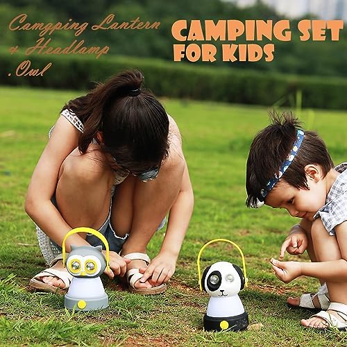 Kids Camping Lantern with Headlamp LED Light | Outdoor Adventure Flashlight for Children | Safe & Durable Camping Gear | AA Battery Powered | Kids' Night Camping Essential | Pink Owl