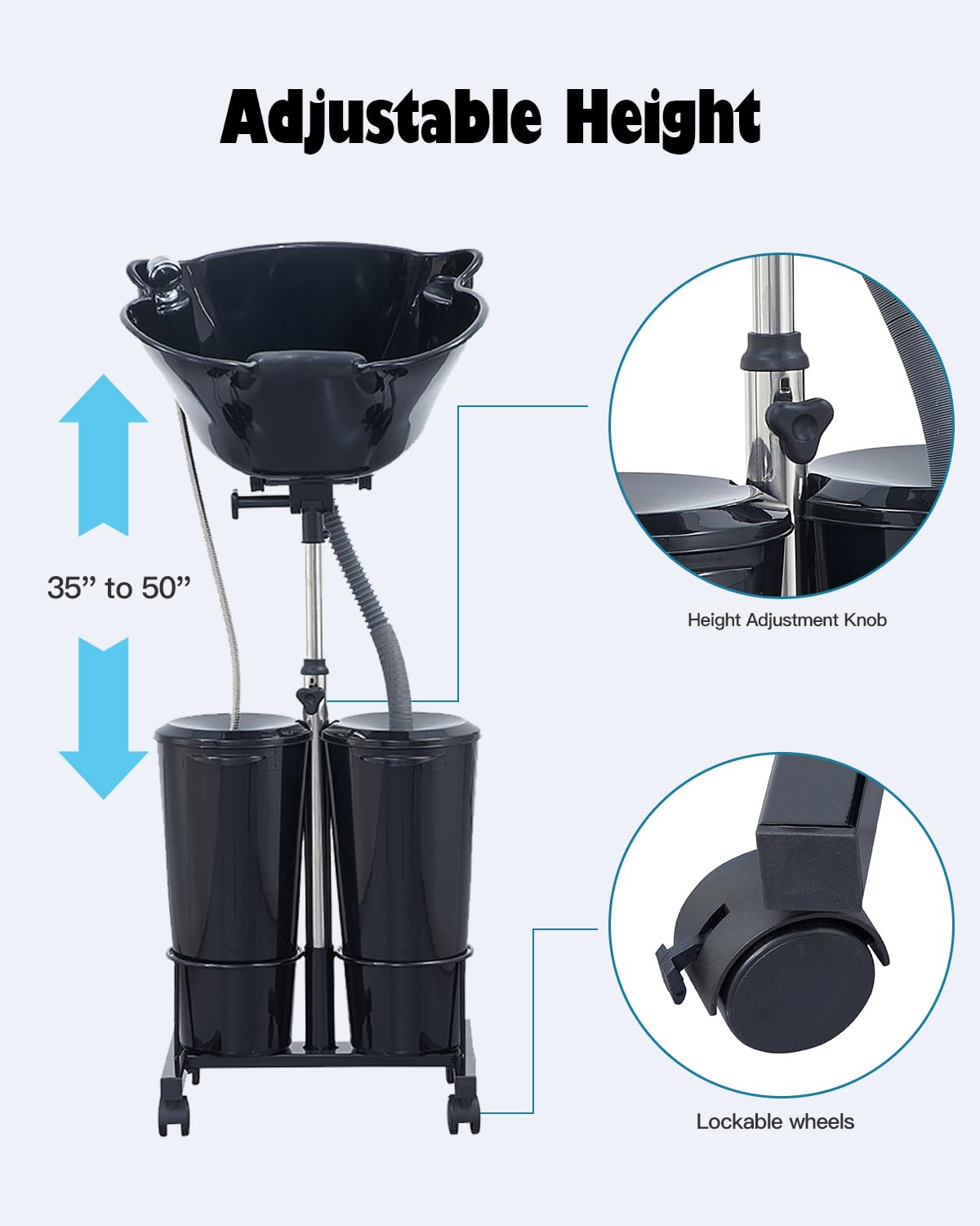 Electric Portable Shampoo Bowl Hair Washing Station, Hair Washing Tray for Sink at Home, Portable Salon Sink Wash Basin for Hairstylist (Black, with 2 Bucket)