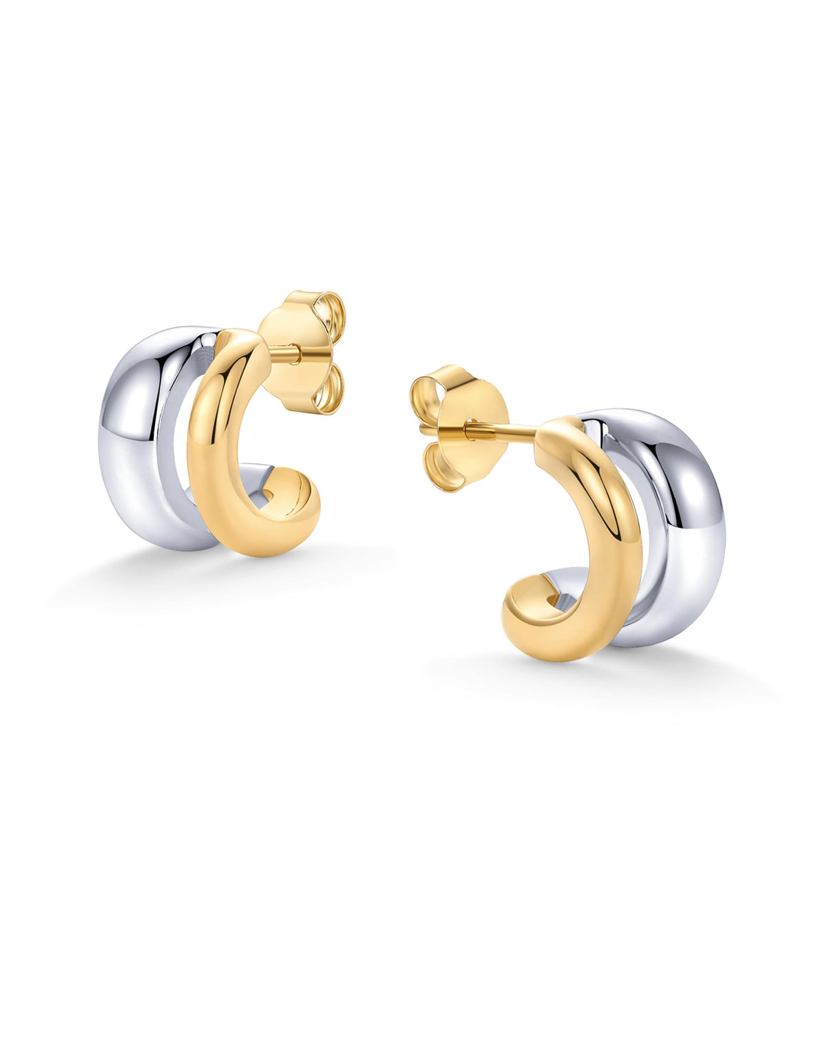 PAVOI Double Huggie Earrings, Two Tone Gold, Size 11.7 x 10.5 Millimeters