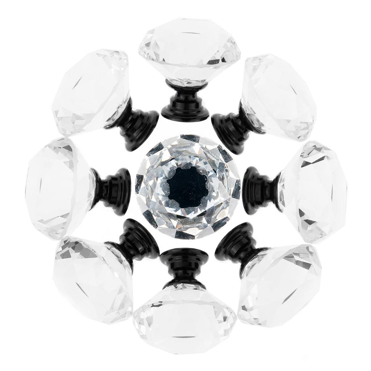 YourGift 12 Pack Drawer Knobs Diamond Shaped Crystal Glass 40mm Cabinet Knobs Pull Handles (40 mm, 12 Pack, Black)