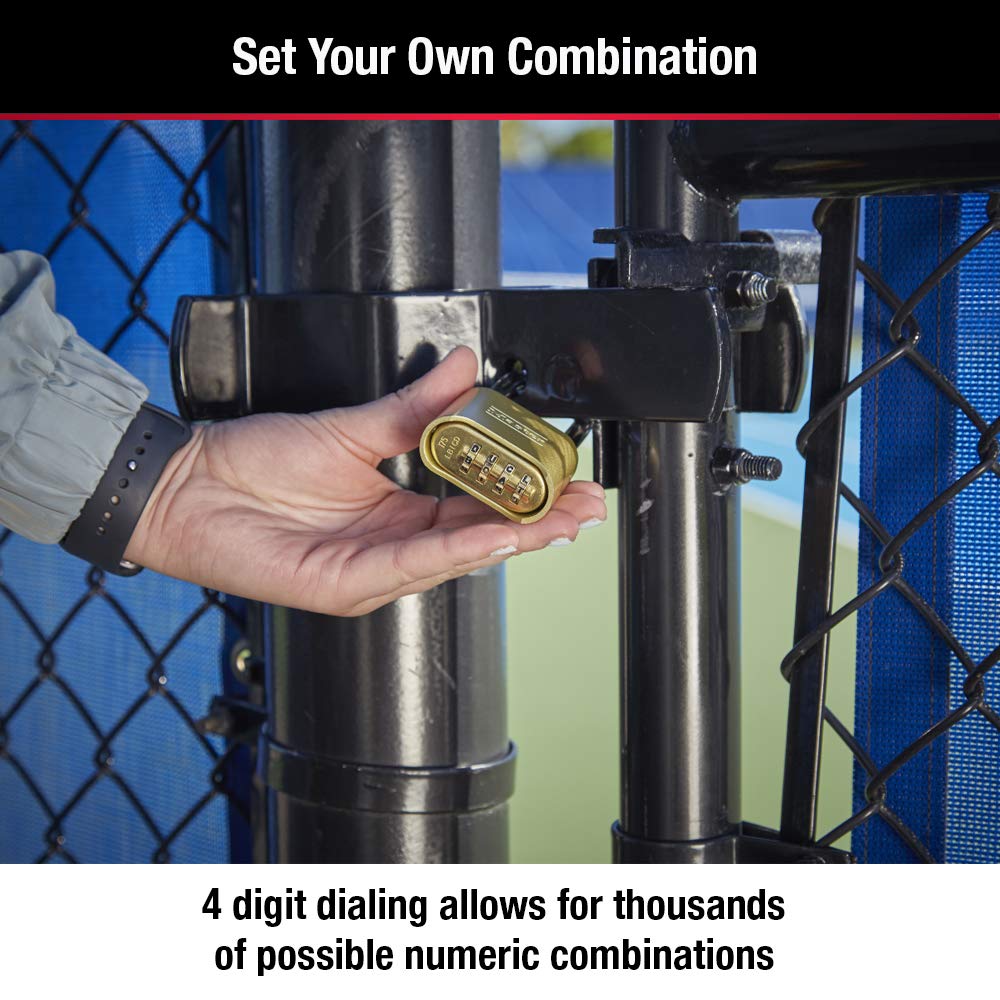 Master Lock Brass Combination Lock, Gate Lock for Outdoor Fence or Shed, Customizable Combination Padlock with 2-inch Wide Body and 1-inch Shackle, 2 Pack, 175EC2