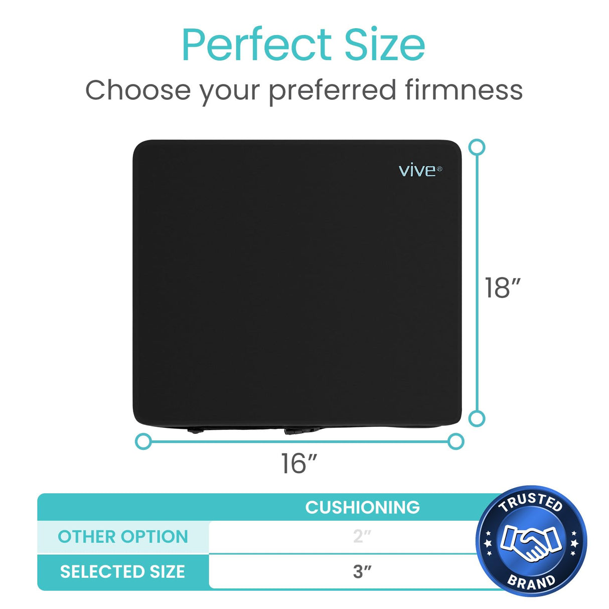 Vive Wheelchair Cushion - Wheel Chair Cushions for Senior, Pressure Relief - Wheelchair Pad, Wheelchair Seat Cushion, Foam for Office Chairs, Car, Lightweight, Portable, Easy to Clean (3")