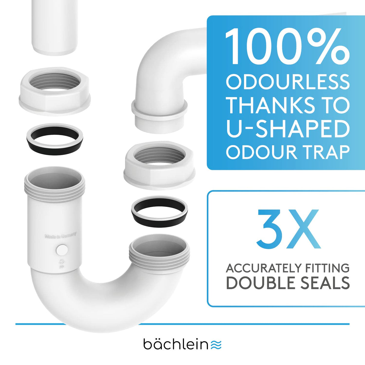 Bächlein G 1 1/4 Inch Space-Saving Siphon for The Bathroom - 32 mm Flat Washbasin Siphon - Odour Trap Bathroom - Made in Germany