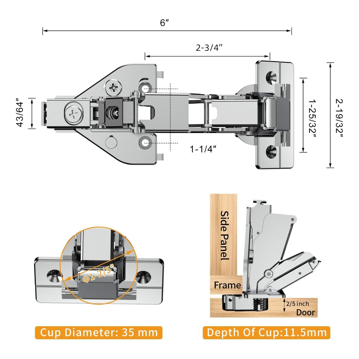 Chibery 2 Pack 165 Degree Lazy Susan Hinge, Face Frame, CLIP ON Plate for Easy Installation, Soft Close Multi-pivot Concealed hardware for Corner Kitchen Cabinet, Cupboard Folded, Folden Door, Closets
