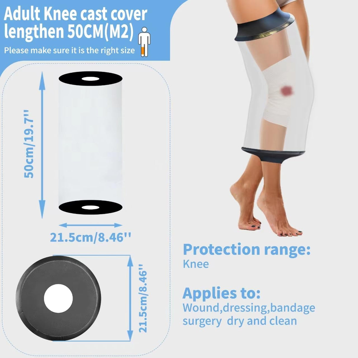 KEEFITT Knee Cast Cover for Shower, Waterproof Knee Shower Protector for Knee Replacement and ACL Surgery, Wound, Burns Watertight Protection