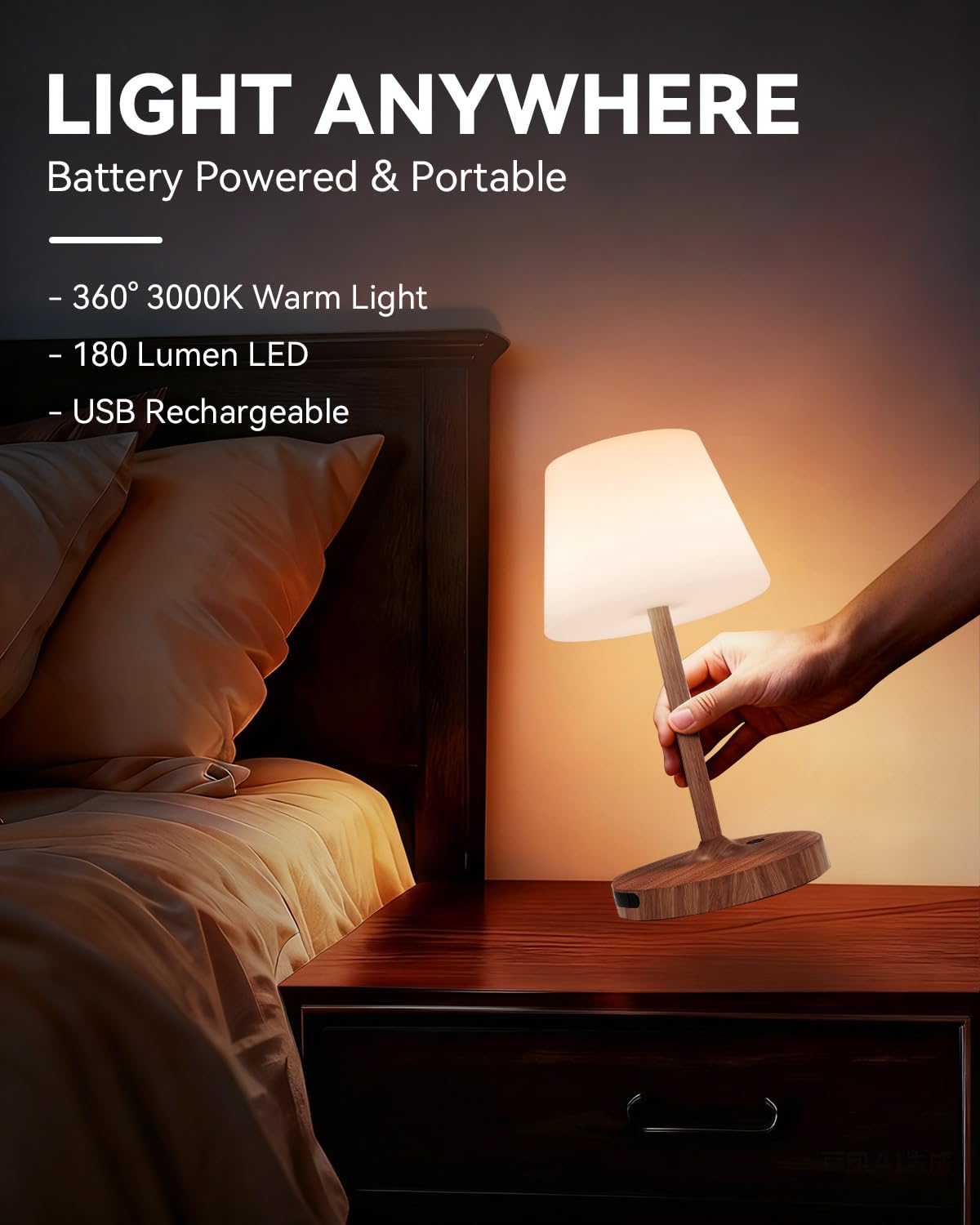 SAIWEYA Outdoor Waterproof Shower Lamp, 5200mAh Cordless Rechargeable Table Lamp with Touch Dimming, IP65 Wireless LED Night Light for Patio, Camping, Bathroom, Restaurant & Kitchen
