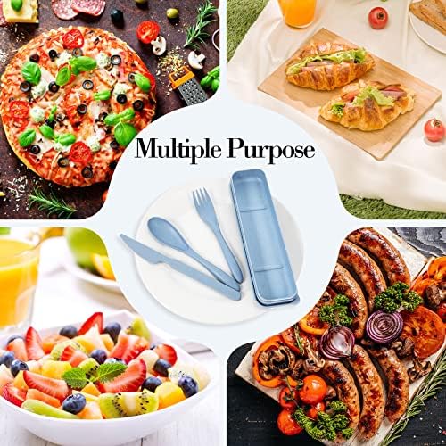 Yahenda 28 Sets Reusable Travel Utensils Set with Case Wheat Straw Cutlery Portable Spoon Knife Fork Tableware Lunch Box Accessories Bulk for Adults Travel Picnic Camping Utensils Gifts (Multicolor)