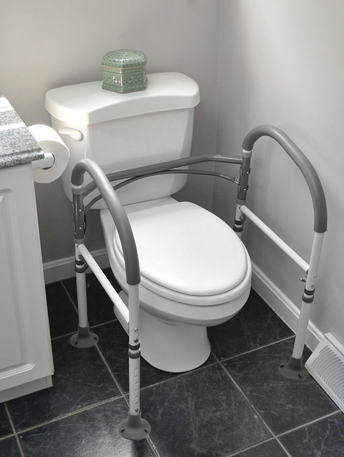 FSA/HSA Eligible Toilet Safety Rails, Vaunn Deluxe Adjustable and Foldable Toilet Safety Frame, Bathroom Handrail Assist Grab Bar Handle