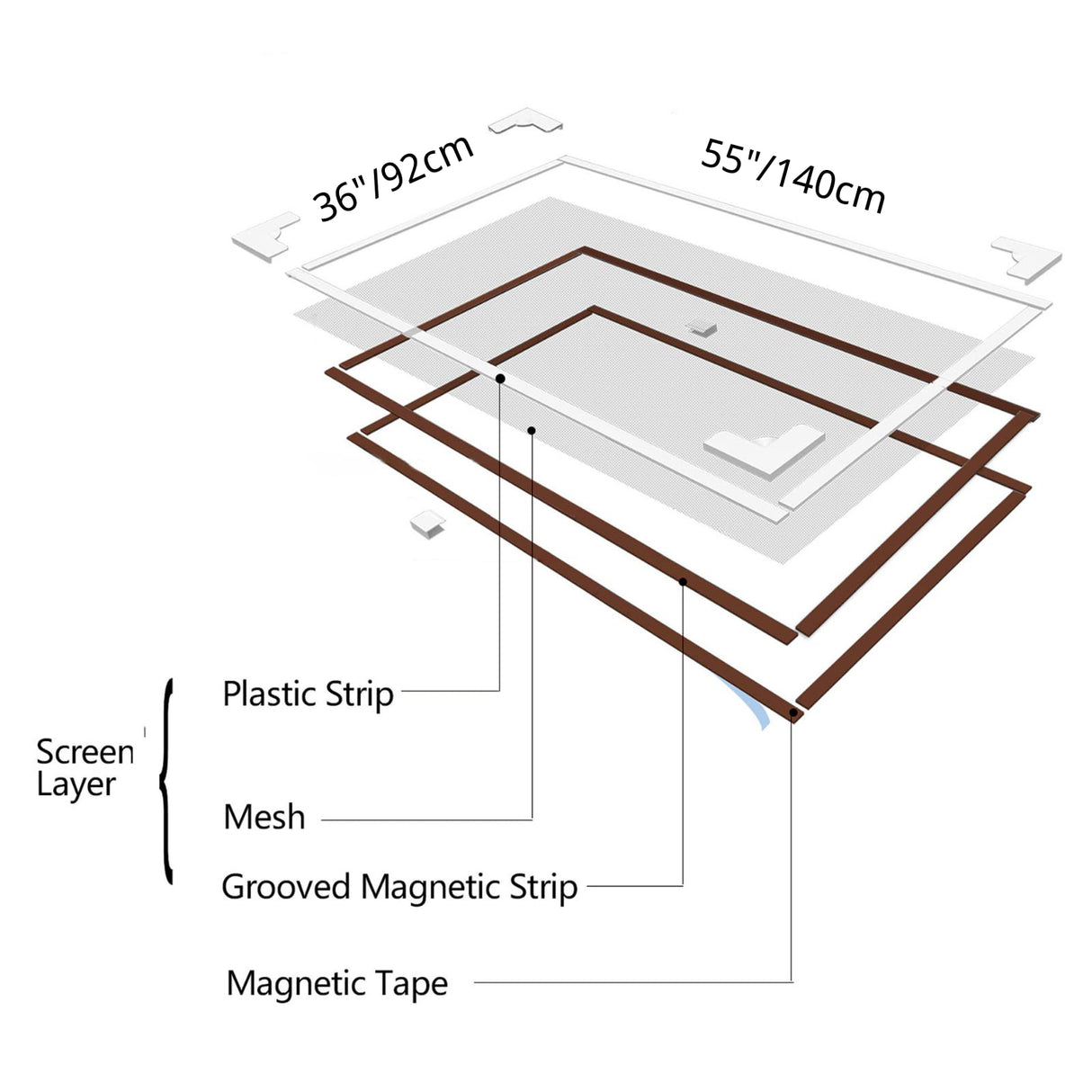 NeatiEase Adjustable DIY Magnetic Window Screen Max 55InchH x 36InchW Fits Any Size Smaller with White Frame Fiberglass Mesh