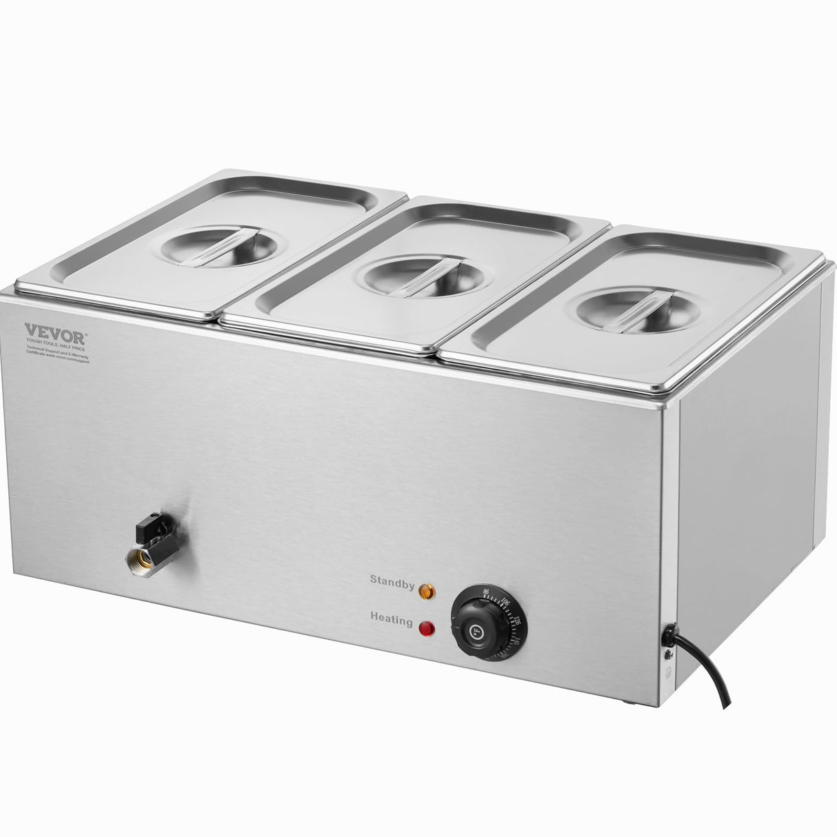 VEVOR 3-Pan Commercial Food Warmer, 24QT Electric Steam Table, 1200W Professional Countertop Stainless Steel Buffet Bain Marie with 86-185°F Temp Control for Catering and Restaurants, Silver