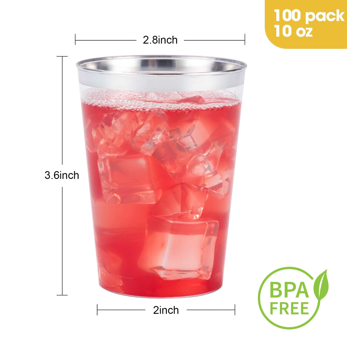 Goodluck 100PCS 10oz Plastic Cups for Party, Disposable Silver Plastic Cups, Cocktail Glasses for Wedding Thanksgiving, Christmas, and Parties