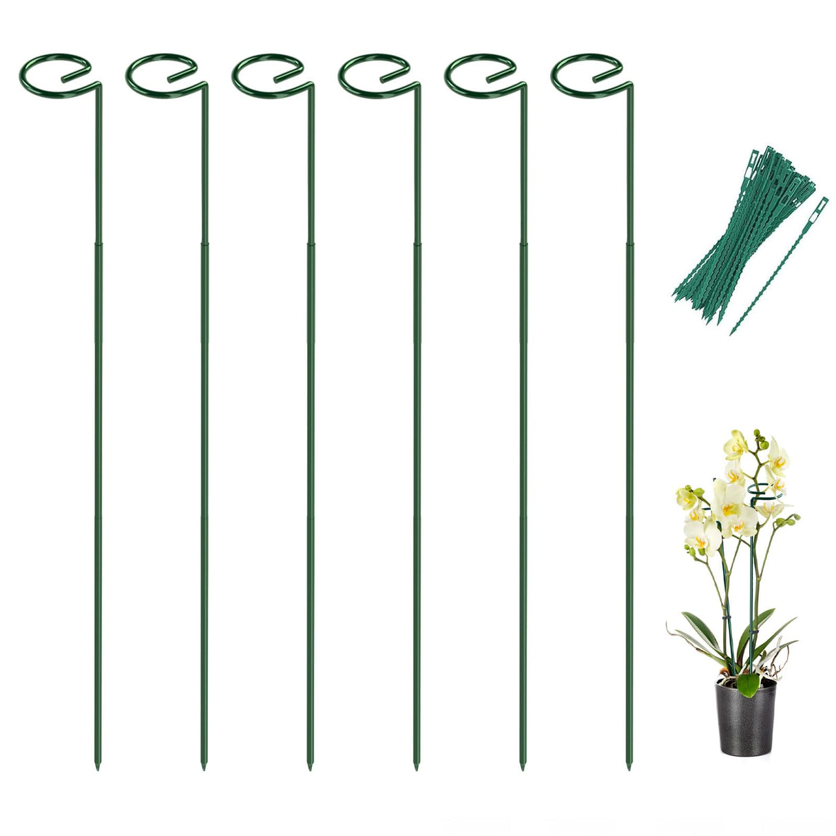 6 Pack 35.4 In Metal Plant Stakes, Plant Support Stakes with 15 Twist Ties