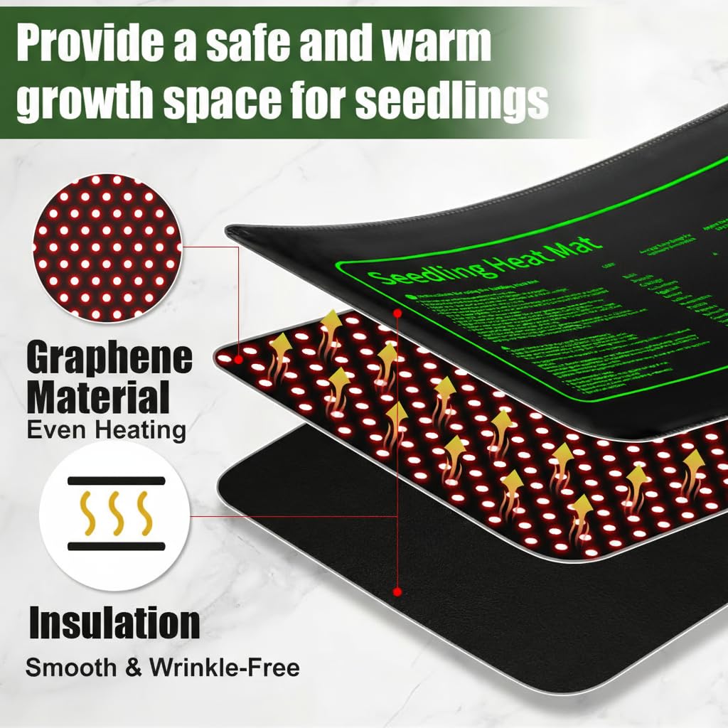 2 Pack Plant Heating Mat, 10”x20.5" Waterproof Seedling Heat Mat for Seed Starting Seeds Germination Plants, 18W Graphene Thick Reusable Heating Pads Fit For 1020 Seedling Trays, Ideal Gardening Gifts