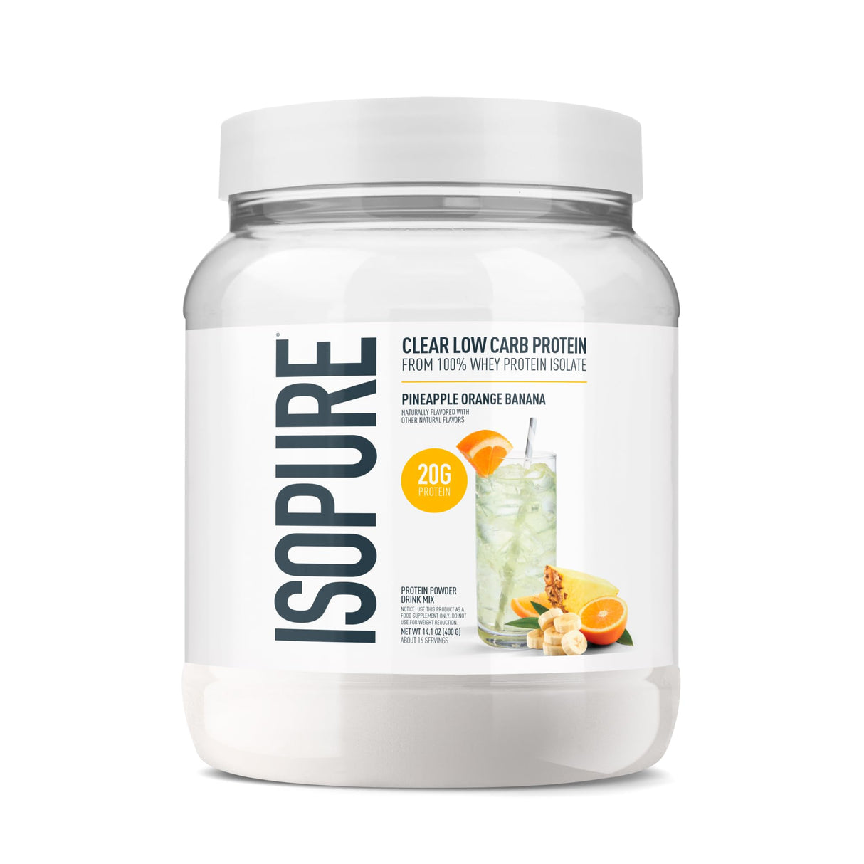 Isopure Infusions, Refreshingly Light Fruit Flavored Whey Protein Isolate Powder, "Shake Vigorously & Infuses in a Minute", Pineapple Orange Banana, 16 Servings