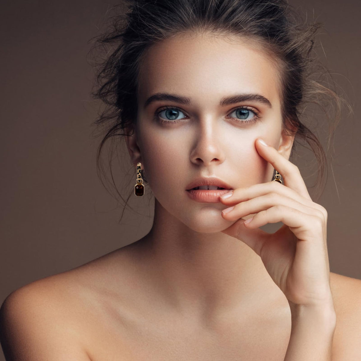 Leopard Hoop Earrings for Women Cheetah Leopard Print Open Hoop Earrings with Dangle Brown Faceted Glass Gemstone Charm Drop Animal Spots Earrings Party Jewelry Gifts for Women