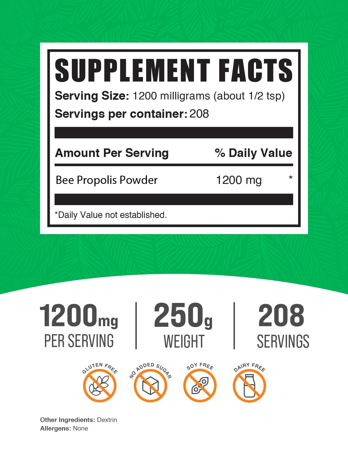 BulkSupplements.com Bee Propolis Powder - Bee Propolis Supplement, Superfood Supplement - Natural & Gluten Free, 1.2g per Serving, 250g (8.8 oz) (Pack of 1)