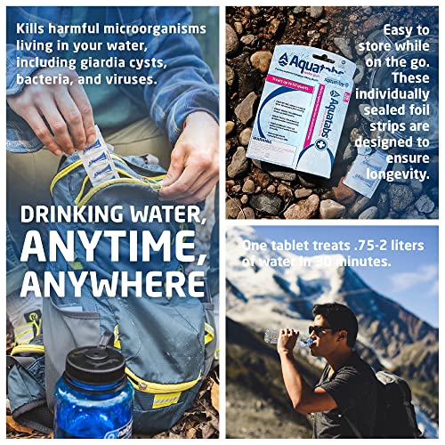 Aquatabs 49mg Water Purification Tablets (30 Pack). Water Filtration System for Hiking, Backpacking, Camping, Emergencies, Survival, and Home-Use. Easy to Use Treatment and Disinfection.