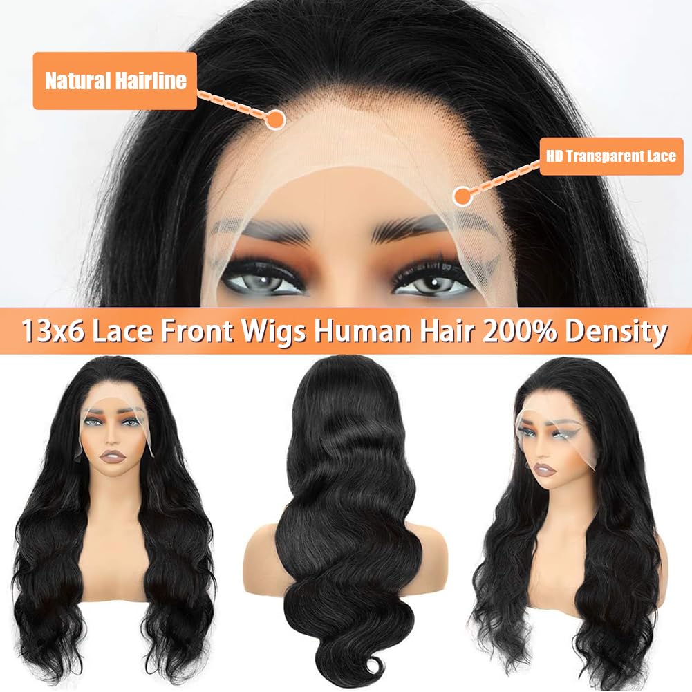 Aoque 30 Inch Body Wave Lace Front Wigs Human Hair 13x6 Hd Lace Front Wigs Human Hair Pre Plucked 200 Density Natural Color Brazilian Virgin Hair Glueless Frontal Wigs for Women