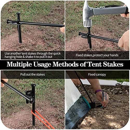Forged Steel Tent Stakes, 8/16pcs, Heavy Duty ,10in and 12in Camping Hammer Set + Storage Pouch, Available in Rocky Place Dessert Snowfield and Grassland