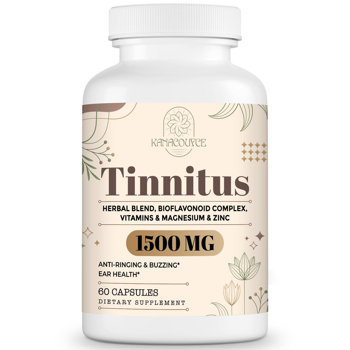 Kanacoufce 1500MG Tinnitus for Ringing Ears, Tinnitus Supplemen, 60 Capsules