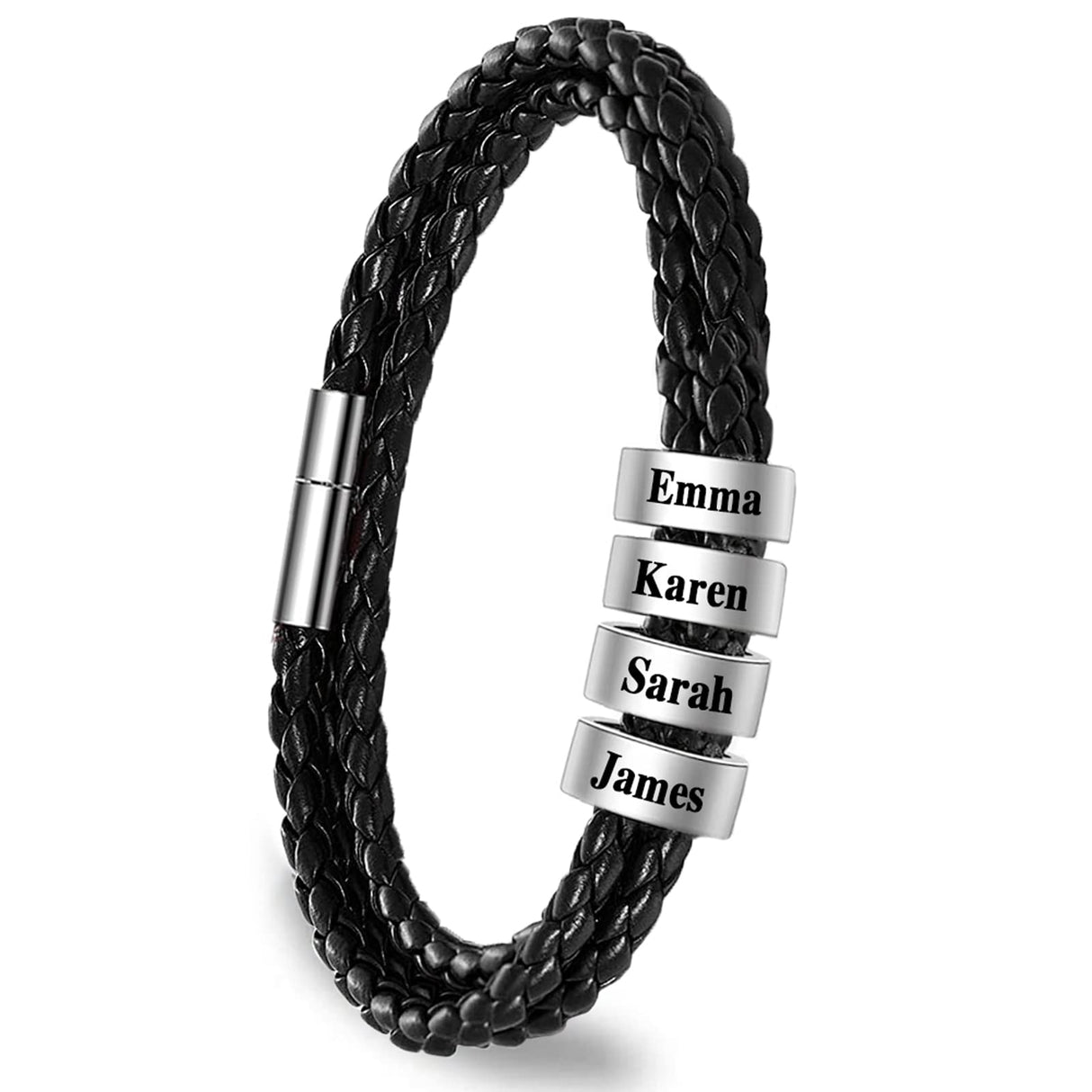 Yofair Fathers Day Dad Gifts for Men Custom Mens Bracelet with Family Name Personalized Braided Leather Bracelet Customized Engraved Bracelets for Dad Husband