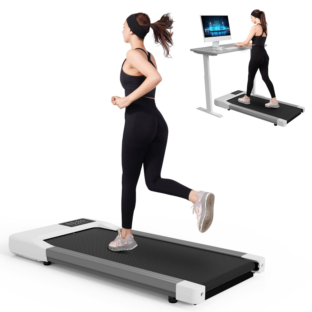 SupeRun Walking Pad, Under Desk Treadmill, 3 in 1 Portable Treadmill with Remote Control LED Display, 2.2 HP Quiet Walking Jogging Machine for Office Home Use, 300 Lbs Capacity