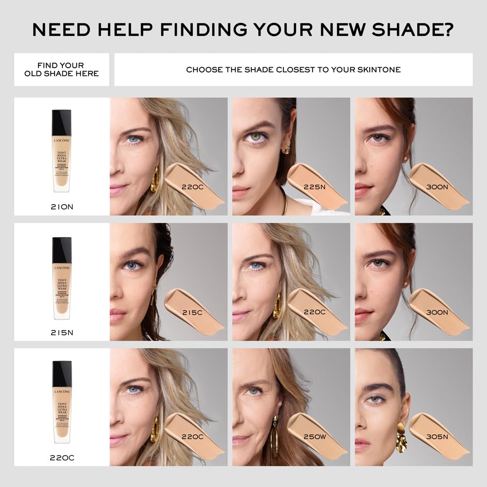 Lancôme Teint Idole Ultra Wear Buildable Full Coverage Foundation - Longwear & Waterproof - Natural Matte Finish - 215C (Light Skin with Cool/Pinky Undertones), 1 Fl Oz