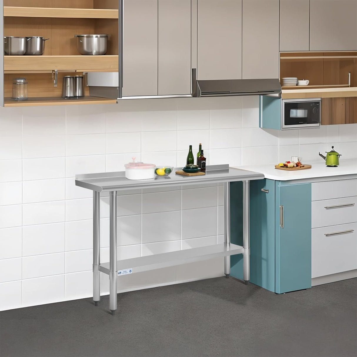 Hally Stainless Steel Table for Prep & Work 14 x 36 Inches, NSF Commercial Heavy Duty Table with Undershelf and Backsplash for Restaurant, Home and Hotel