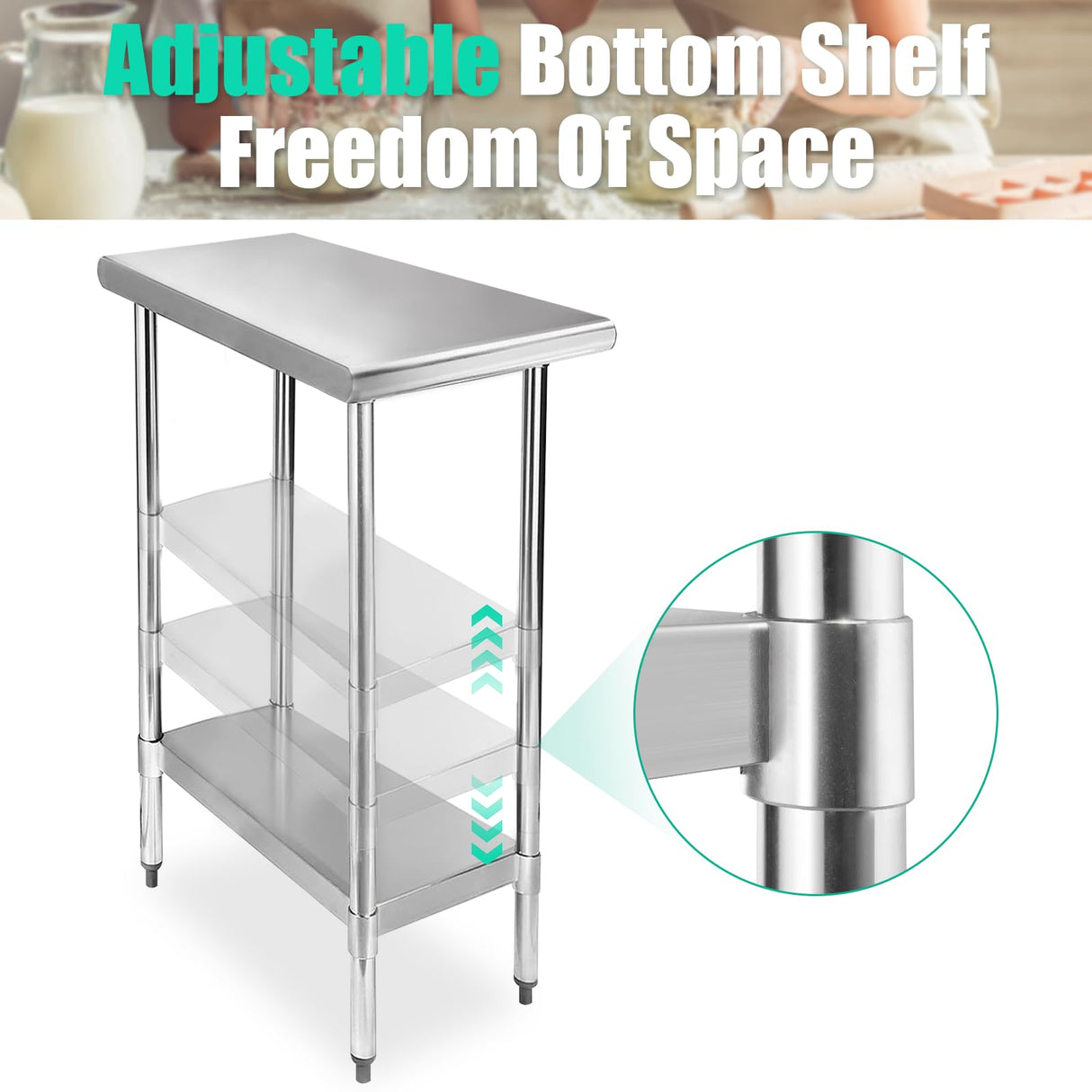 STABLEINK NSF Stainless Steel Table 30 x 12 Inches, Metal Prep & Work Table with Adjustable Undershelf, for Commercial Kitchen, Restaurant, Hotel and Garage,Small Tables