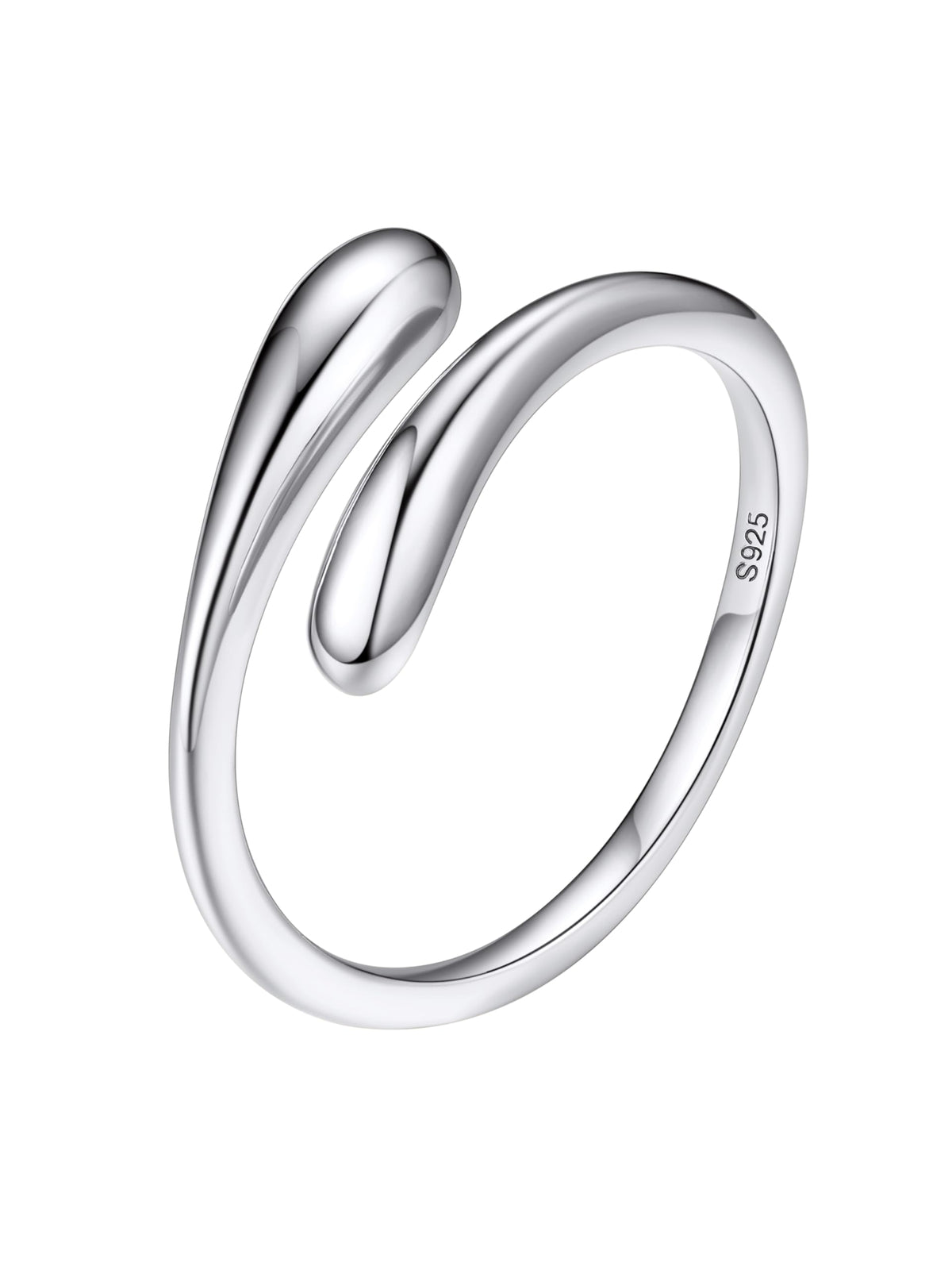 Bestyle Silver Ring for Women - 925 Sterling Silver Finger Wrap Teardrop Rings Minimalist Adjustable Open Rings for Women Simple Women Stacking Band Ring