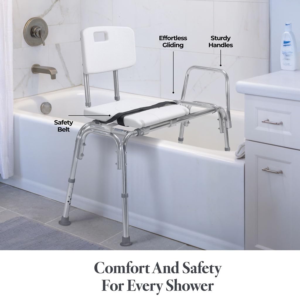 Sliding Shower Transfer Bench Transfer Bench For Bathtub Shower Chair For Inside Shower Shower Chair For Elderly And Disabled Adjustable Height Shower Bench Holds Weight Up To 400 Lbs FSA/HSA Eligible