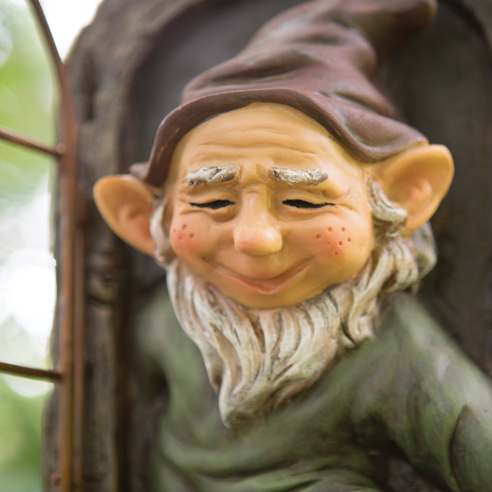 Bits and Pieces Elf Out the Window Yard Decorations Outdoor Tree Faces, 12 Inch Tree Hugger Whimsical Yard Decor, Elf, Fairy, Gnome Garden Decorations, Fun Garden Art