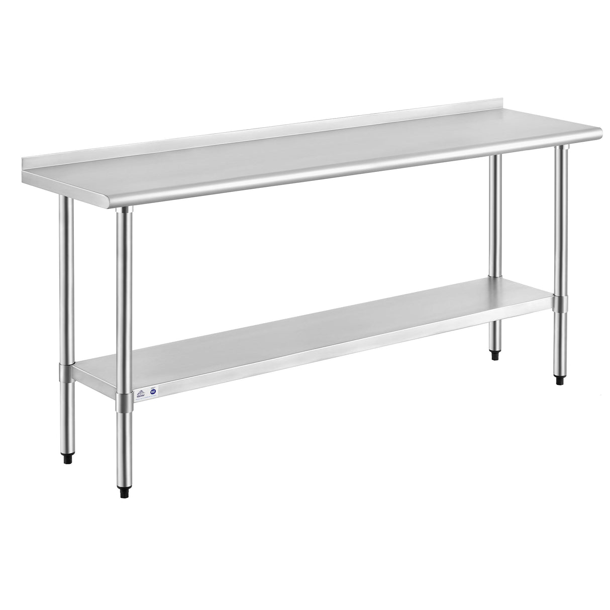 ROCKPOINT Stainless Steel Table for Prep & Work with Backsplash 18x72 Inches, NSF Metal Commercial Kitchen Heavy Duty Table with Adjustable Under Shelf and Table Foot for Restaurant, Home and Hotel