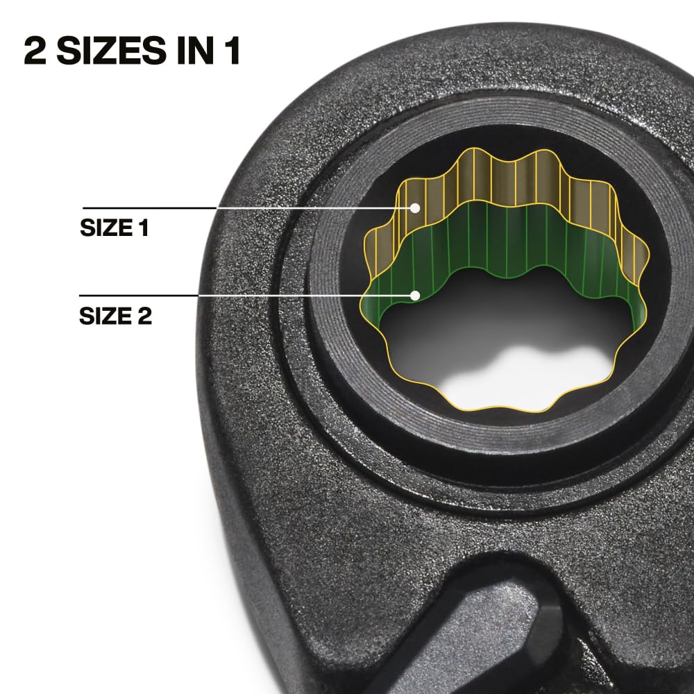KLEIN TOOLS 68214 4-in-1 Reversible Ratchet Wrench, Box Wrench, SAE Hex Sizes 1/4, 5/16, 3/8, and 7/16-Inch, 90-Tooth Ratchet, Pass-Through Design