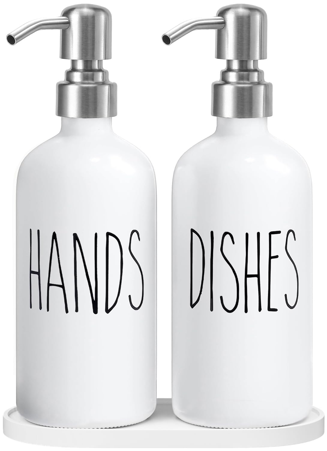 MOMEEMO Soap Dispenser for Kitchen Sink, White Soap Dispenser with Silver Metal Pump, Suitable for Kitchen Decor and Accessories. (White & Silver)