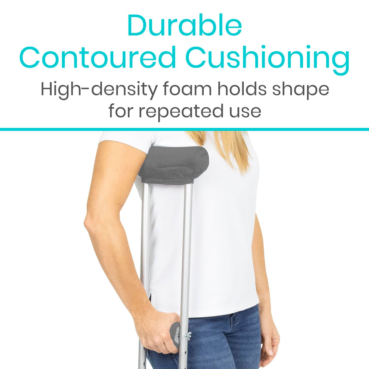 Vive Crutch Pads & Hand Grips - Padding for Walking Arm Crutches - Universal Underarm Padded Forearm Handle Pillow Covers for Hand Grips - Soft Foam Armpit Accessories for Adults, Kids (Gray)