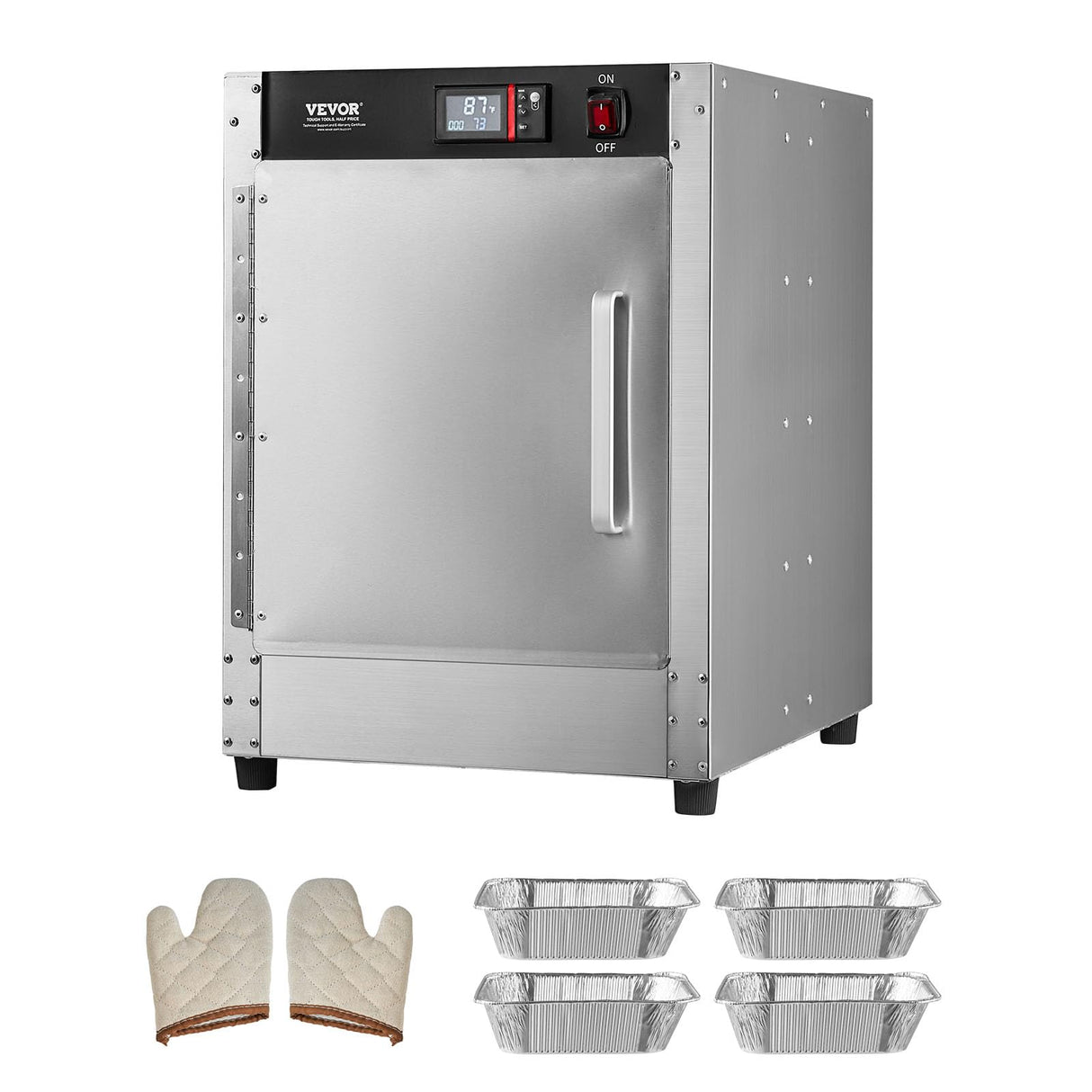 VEVOR Hot Box Food Warmer, 4-Tier Concession Warmer with Water Tray, 4 Pans, Single-Door and Adjustable Shelves, Stainless Steel Food Warmer Cabinet, Ideal for Storing Pizza, Chicken, Restaurant