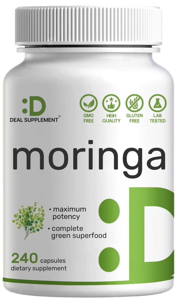 Moringa Capsules 9,000mg Herbal Equivalent, 240 Capsules – 4 Month Supply – Maximum Potency Pure Moringa Leaf Extract – Complete Green Superfood Supplement for Energy, Skin & Immune Health Support