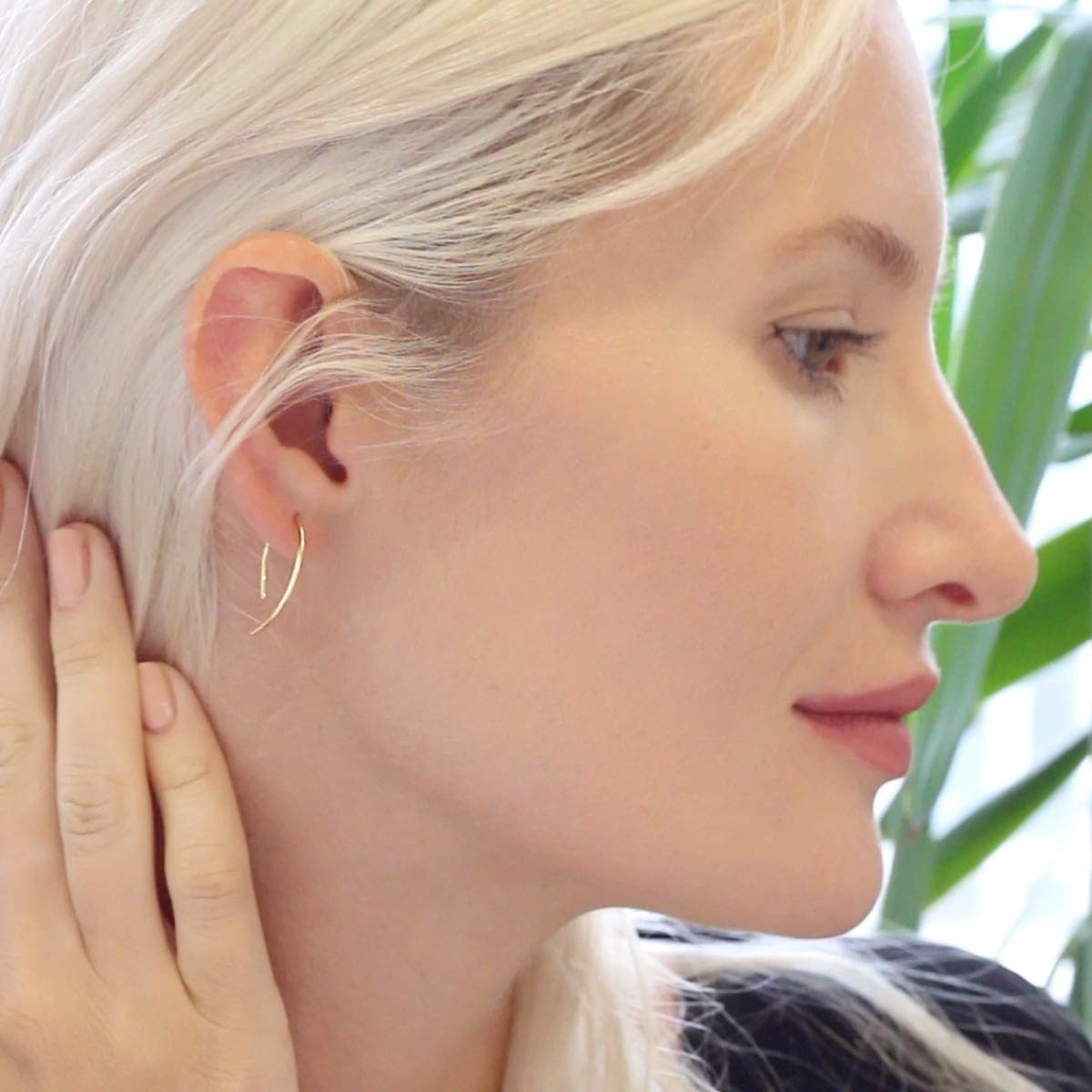 Upside Down Hoop Earrings - 18K Gold Plated Wire Threader Hoops for Women