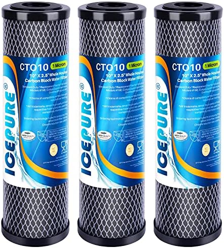 ICEPURE 1 Micron 2.5" x 10" Whole House CTO Carbon Sediment Water Filter Cartridge Compatible with DuPont WFPFC8002, WFPFC9001, SCWH-5, WHCF-WHWC, WHCF-WHWC, FXWTC, CBC-10, RO Unit, Pack of 3