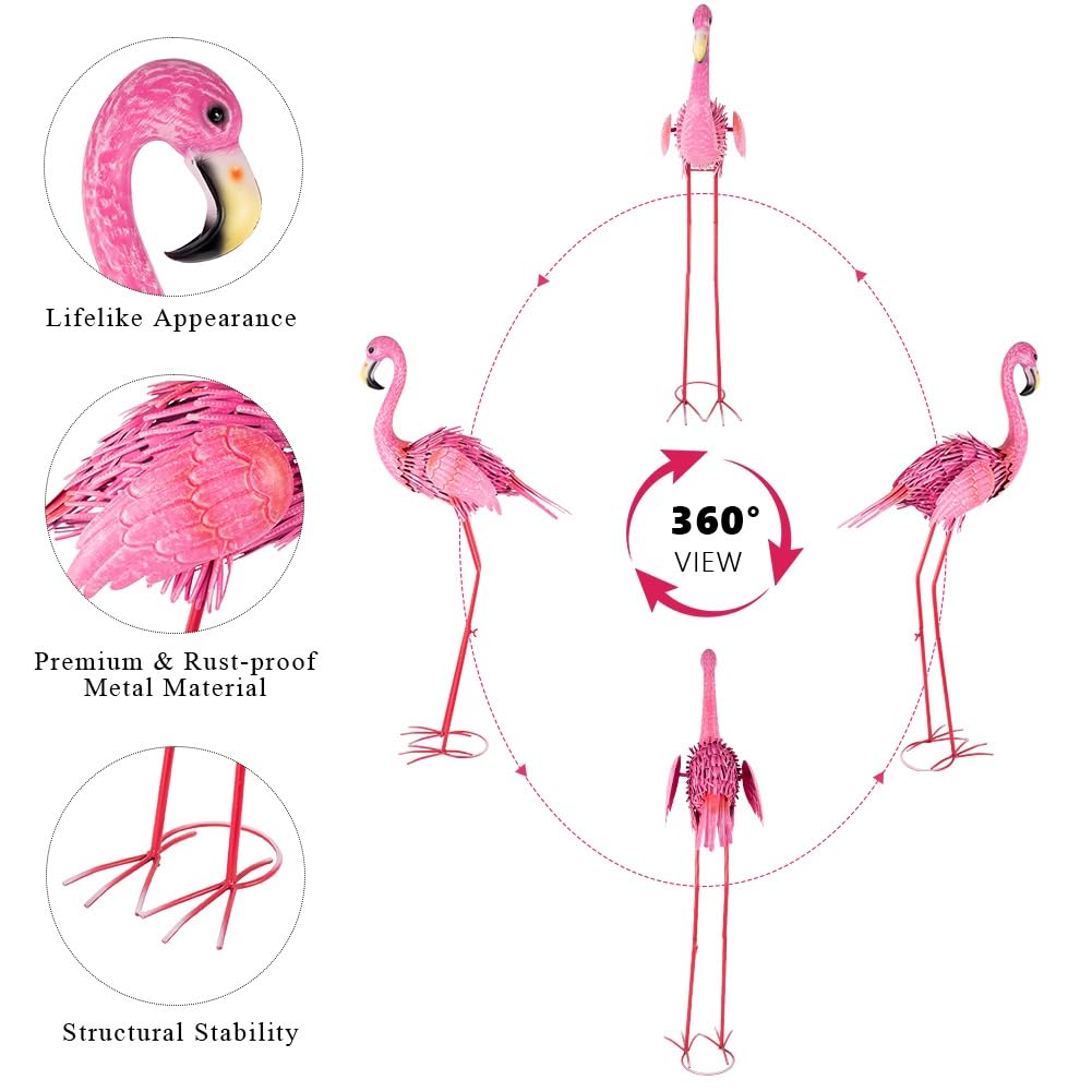 ViteenLight 35" Flamingo Garden Statues & Sculptures, Metal Birds Yard Art Outdoor Statue, Large Pink Flamingo Lawn Ornaments for Home, Patio, Backyard Decor