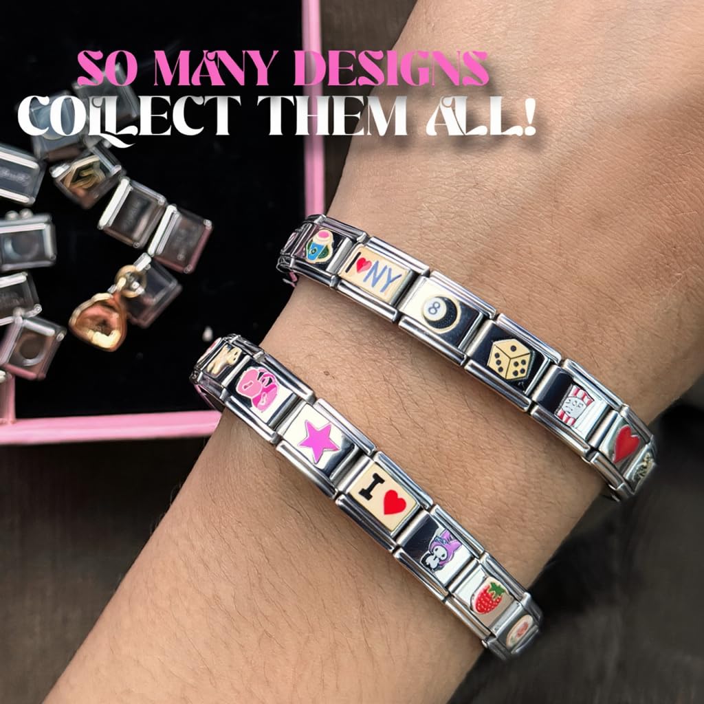 2CUTECHARMZ Complete Italian Charm Bracelets, Multiple Styles (Rebel)