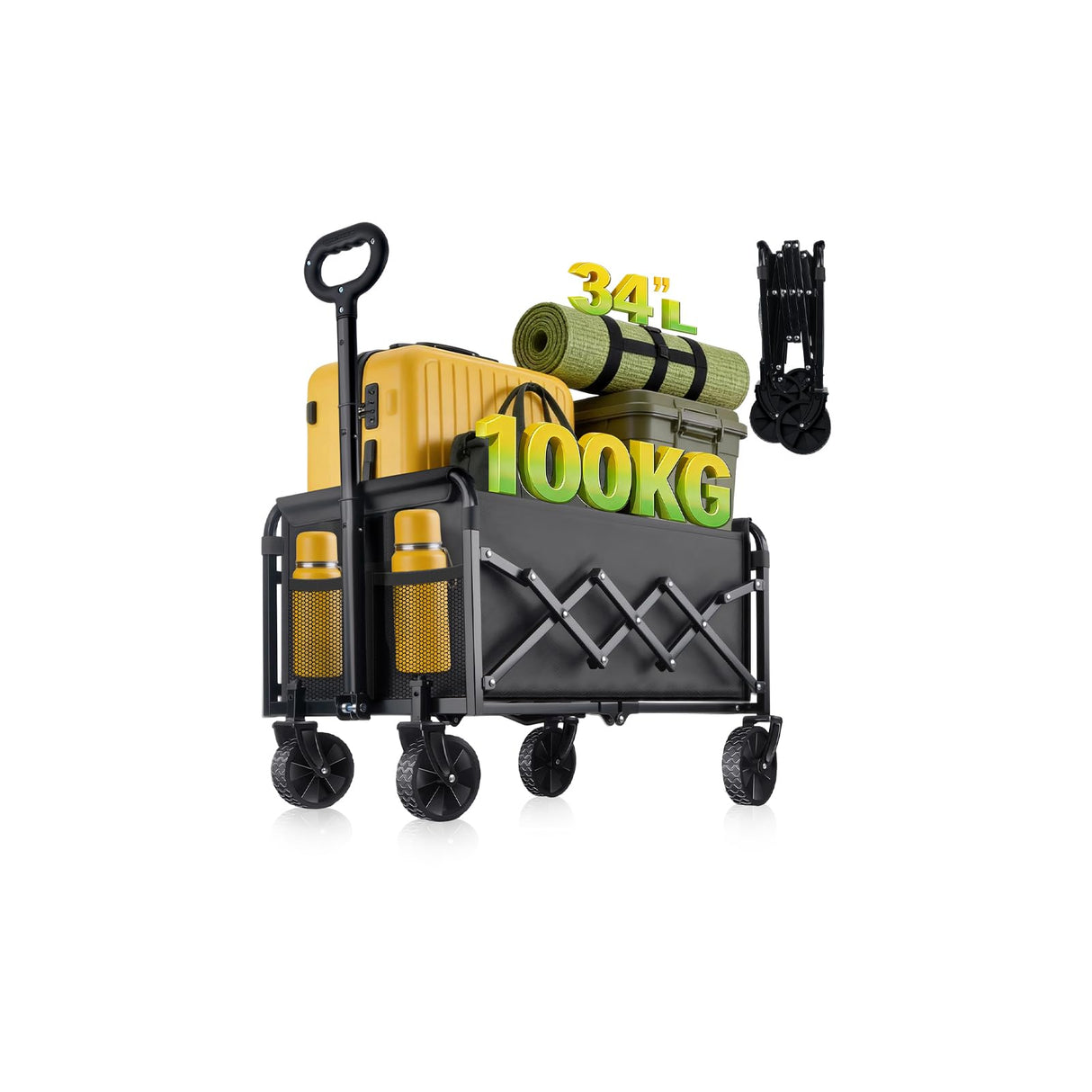 100KG Collapsible Foldable Small Wagon Carts Portable Folding Outdoor Cart