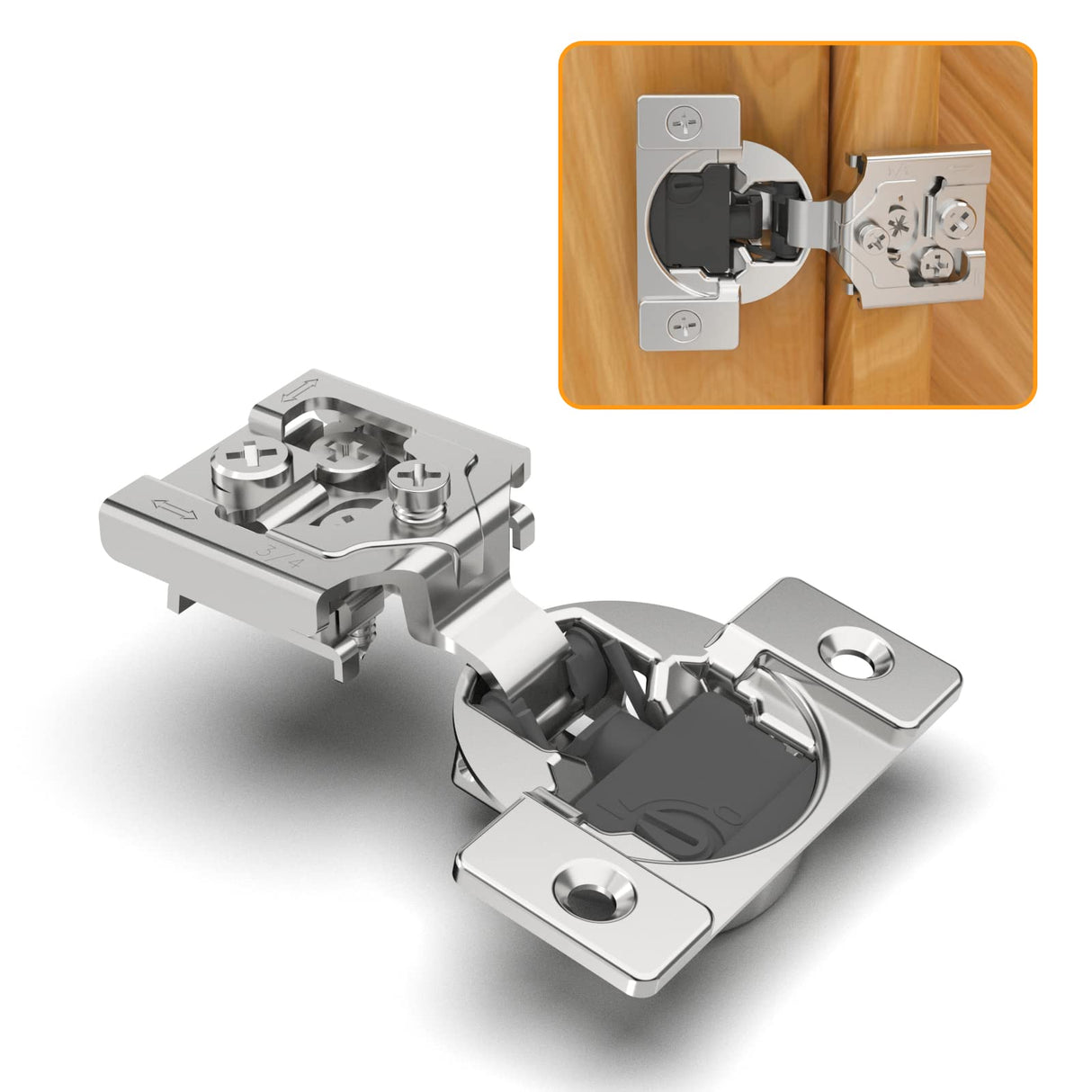 Chibery 60 Pack 3/4" Overlay 4D Soft Close Concealed Hinges for Face Frame Door, Adjustable Closing Speed, Smooth Slow Self Close Hinges, Satin Nickel, 105° Open Angle Stainless Steel Cabinet Hinges