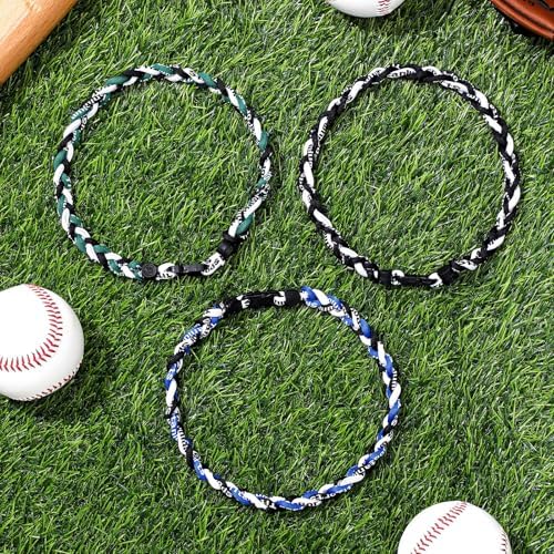 Junkin Baseball Necklaces Three Braided Rope Titanium Necklace for Team Gifts Boys Men Player Softball Fans Sports